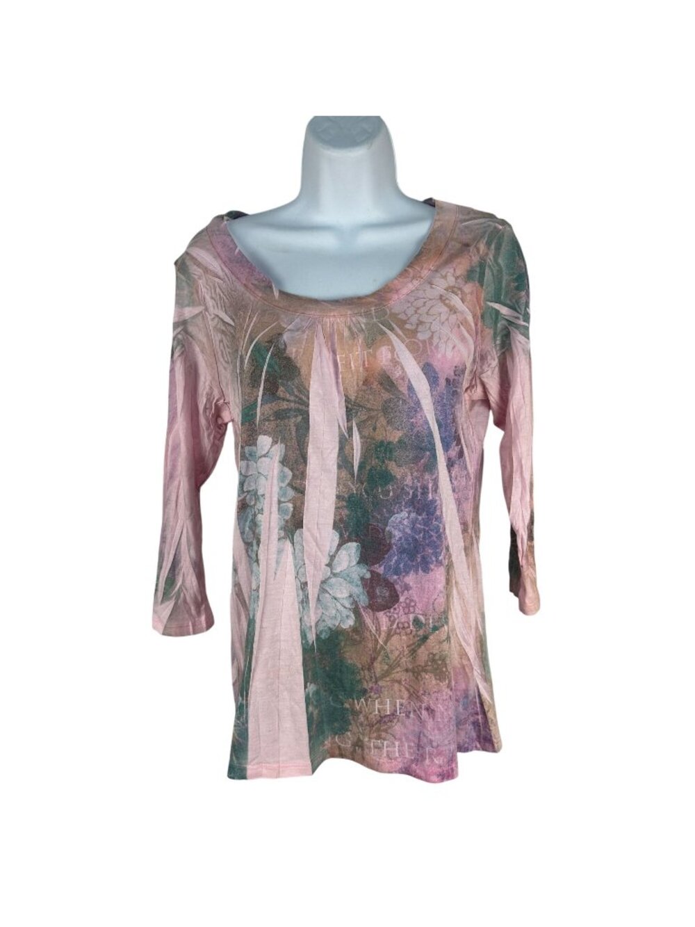 Project Brand Womens Large Floral Print Shirt 3/4 Sleeve Lightweight USA